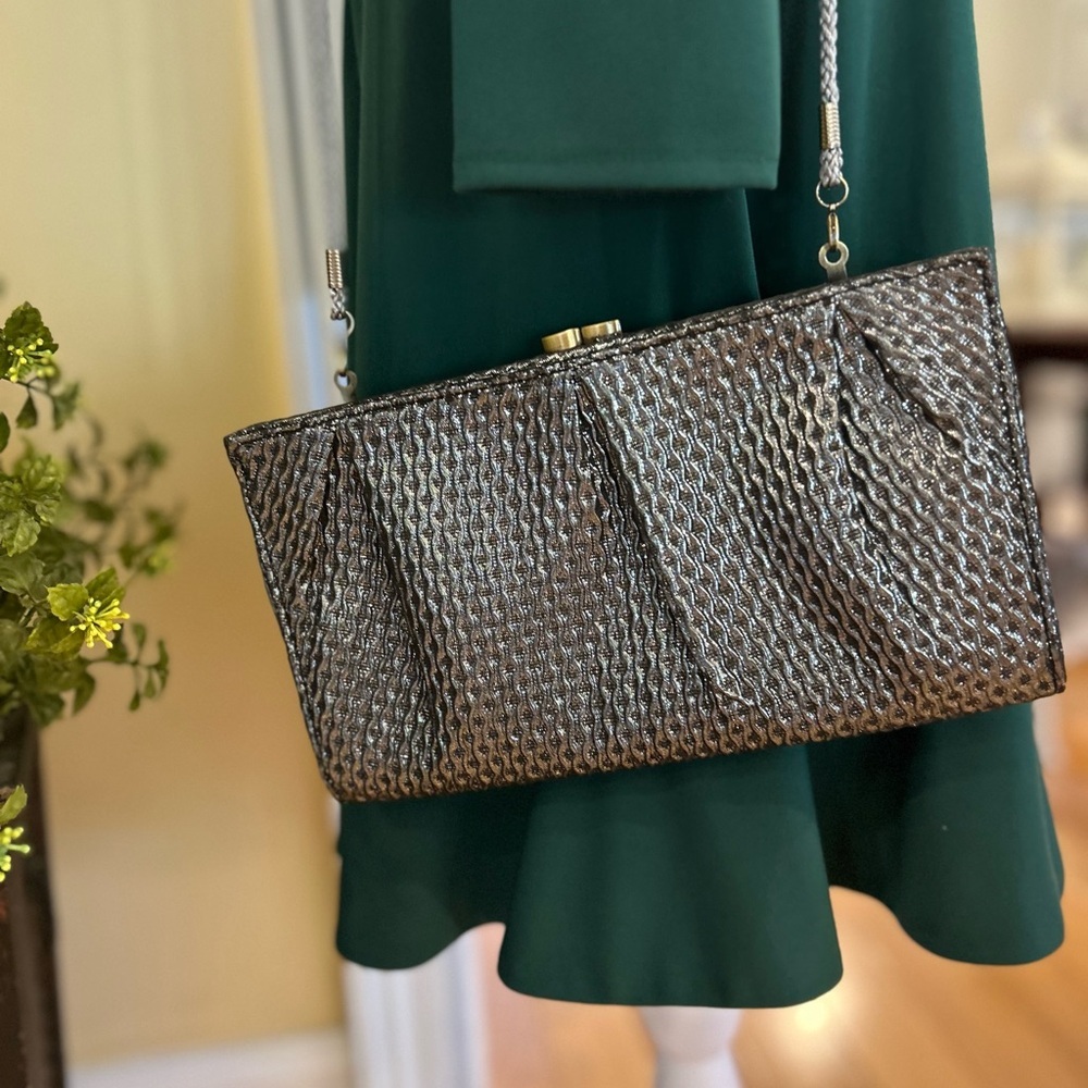 NWOT Kate Landry Metallic Silver Clutch